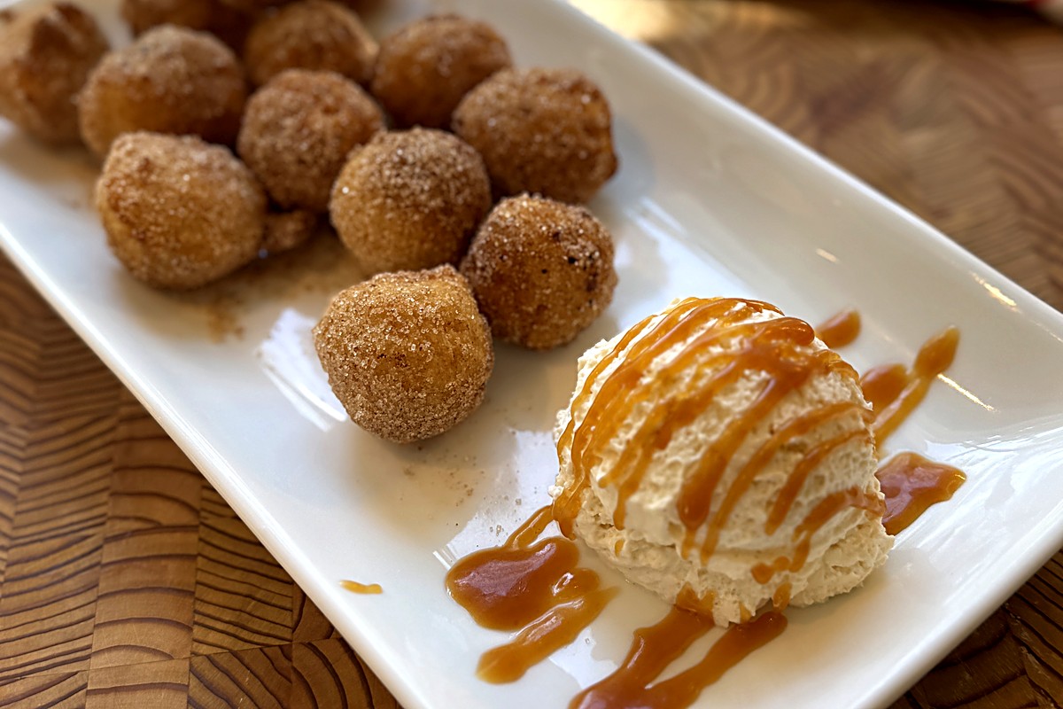 Gluten-free churro balls rolled in cinnamon sugar