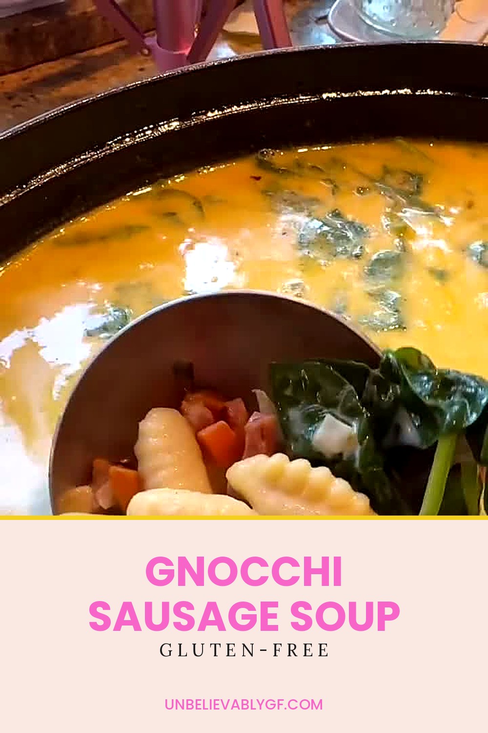 Creamy gluten-free gnocchi sausage soup (Pinterest image)
